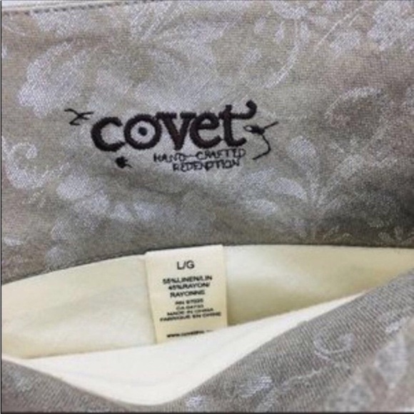 VINTAGE Covet Gold Silver Metallic Mid Length Laganlook style skirt size Large - Picture 5 of 6